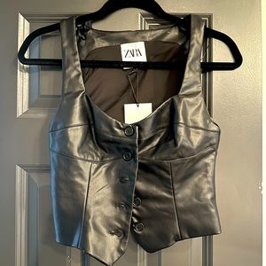 ZARA black NWT leather blazer vest size XS